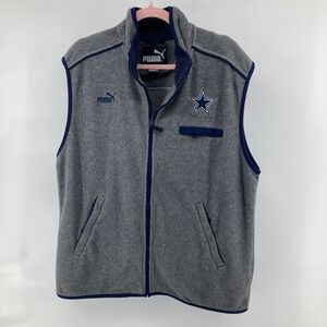Puma Dallas Cowboys NFL Fleece Vest Men's L Gray Zip‎ Up Sleeveless Sportswear